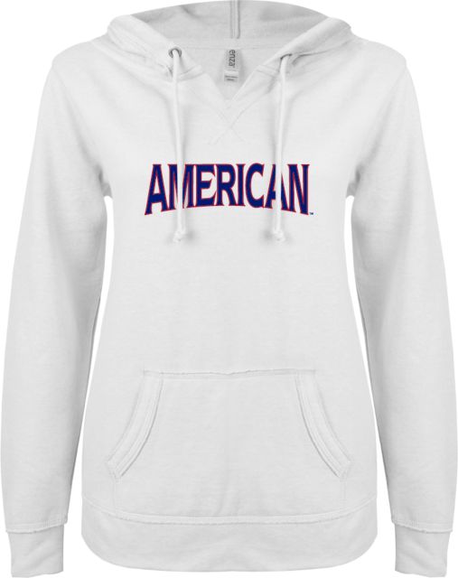 American University ENZA Ladies V Notch Raw Edge Fleece Hoodie  - ONLINE ONLY