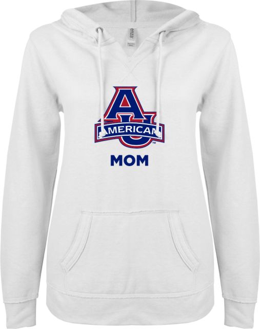 American University ENZA Ladies V Notch Raw Edge Fleece Hoodie Mom - ONLINE ONLY