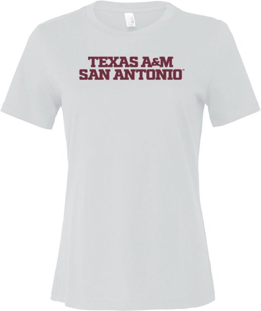 Texas A&M San Antonio Bella + Canvas Womens Relaxed Cotton T Shirt Texas A&M San Antonio Wordmark Stacked - ONLINE ONLY