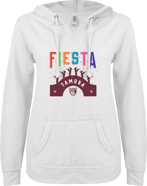 Texas A&M San Antonio ENZA Womens V Notch Raw Edge Fleece Hoodie San Antonio Fiesta - ONLINE ONLY
