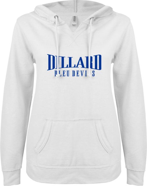 Dillard ENZA Womens V Notch Raw Edge Fleece Hoodie Dillard Bleu Devils Wordmark - ONLINE ONLY