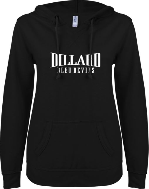 Dillard ENZA Womens V Notch Raw Edge Fleece Hoodie Dillard Bleu Devils Wordmark - ONLINE ONLY