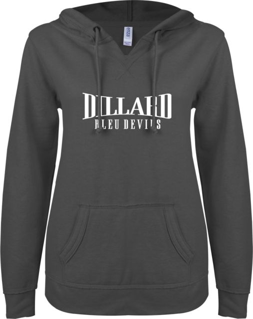 Dillard ENZA Womens V Notch Raw Edge Fleece Hoodie Dillard Bleu Devils Wordmark - ONLINE ONLY