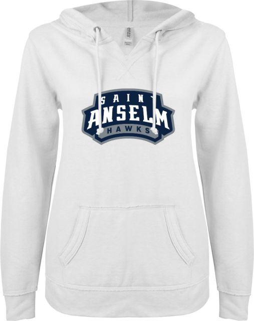 Saint Anselm ENZA Ladies V Notch Raw Edge Fleece Hoodie Saint Anselm Hawks Mark - ONLINE ONLY