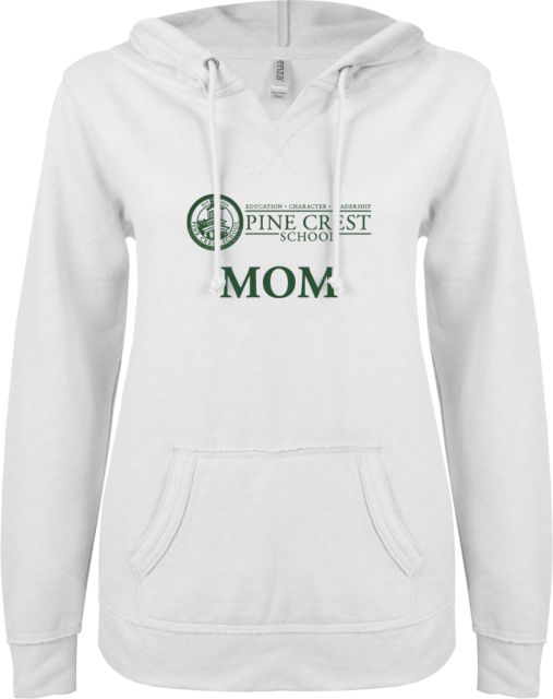 Pine Crest ENZA Ladies V Notch Raw Edge Fleece Hoodie Mom Institutional Mark - ONLINE ONLY
