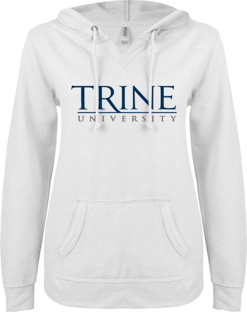 Trine ENZA Ladies V Notch Raw Edge Fleece Hoodie Trine Primary Wordmark - ONLINE ONLY