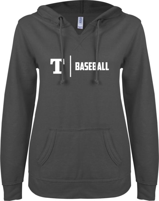Trine ENZA Ladies Dark Heather V Notch Raw Edge Fleece Hoodie Baseball - ONLINE ONLY