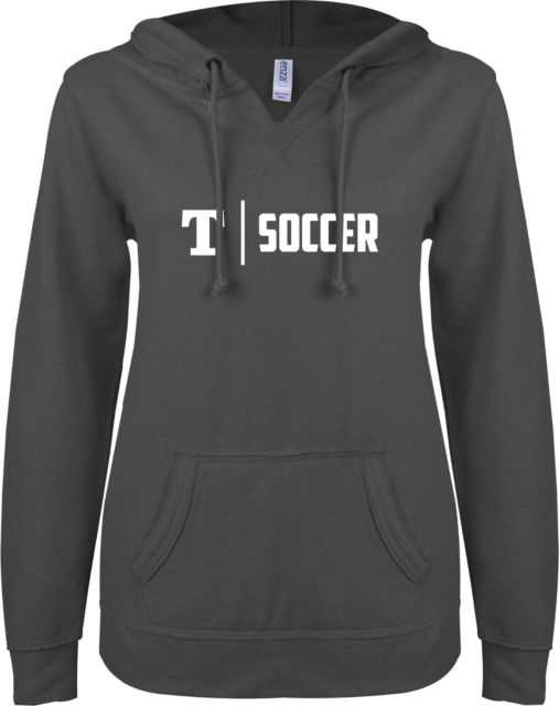 Trine ENZA Ladies V Notch Raw Edge Fleece Hoodie Soccer - ONLINE ONLY