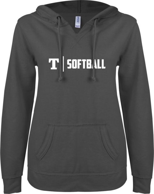 Trine ENZA Ladies V Notch Raw Edge Fleece Hoodie Softball - ONLINE ONLY
