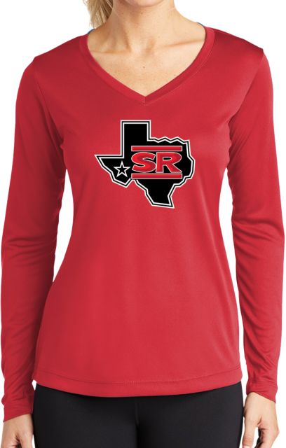 Sul Ross Womens Performance Long Sleeve V Neck Shirt Primary Mark - ONLINE ONLY