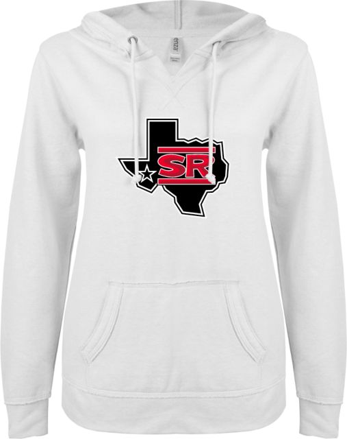 Sul Ross ENZA Womens V Notch Raw Edge Fleece Hoodie Primary Mark - ONLINE ONLY