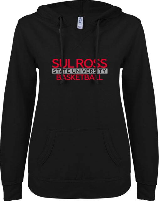 Sul Ross ENZA Womens V Notch Raw Edge Fleece Hoodie Basketball - ONLINE ONLY