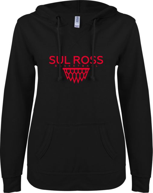 Sul Ross ENZA Womens V Notch Raw Edge Fleece Hoodie Basketball - ONLINE ONLY