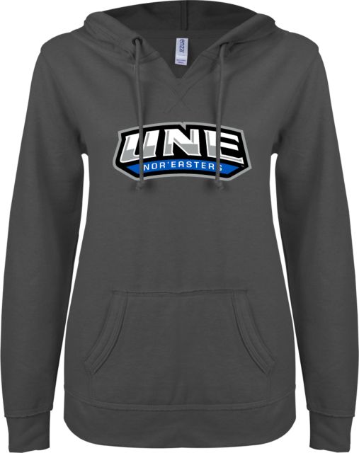 New England ENZA Womens V Notch Raw Edge Fleece Hoodie UNE - ONLINE ONLY