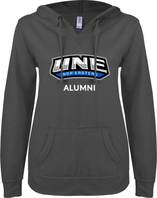 New England ENZA Ladies V Notch Raw Edge Fleece Hoodie Alumni - ONLINE ONLY
