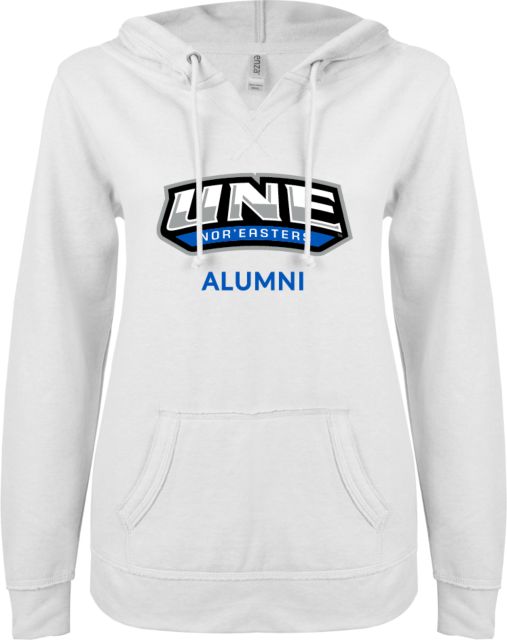 New England ENZA Ladies V Notch Raw Edge Fleece Hoodie Alumni - ONLINE ONLY