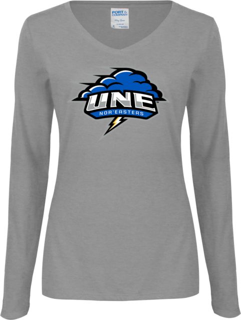 New England Womens Long Sleeve V Neck Tee  Primary Athletics Mark - ONLINE ONLY