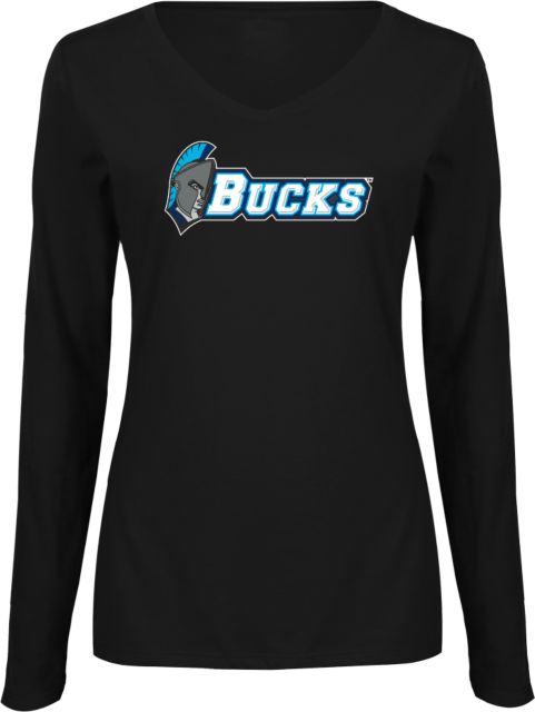Bucks CCC Womens Long Sleeve V Neck Tee Black Bucks Mascot Wordmark - ONLINE ONLY