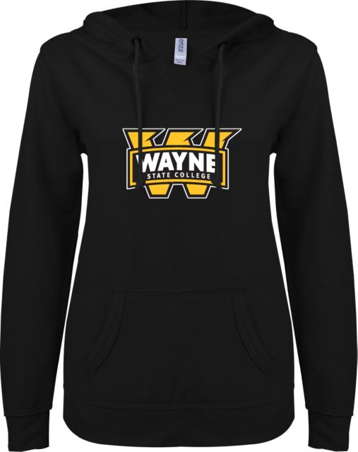 Wayne State ENZA Ladies V Notch Raw Edge Fleece Hoodie Primary Mark - ONLINE ONLY