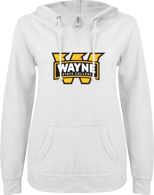 Wayne State ENZA Ladies V Notch Raw Edge Fleece Hoodie Primary Mark - ONLINE ONLY