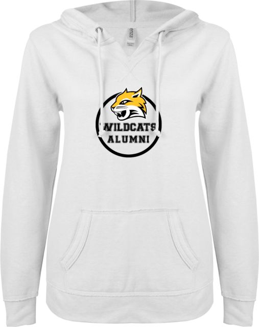 Wayne State ENZA Ladies V Notch Raw Edge Fleece Hoodie Alumni - ONLINE ONLY