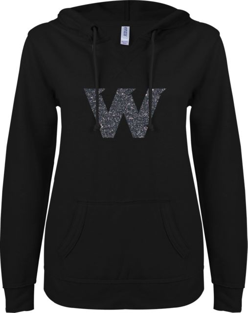 Wayne State ENZA Ladies V Notch Raw Edge Fleece Hoodie F Soft Glitter - ONLINE ONLY