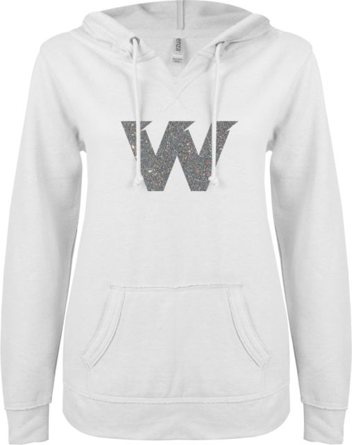 Wayne State ENZA Ladies V Notch Raw Edge Fleece Hoodie A Soft Glitter - ONLINE ONLY