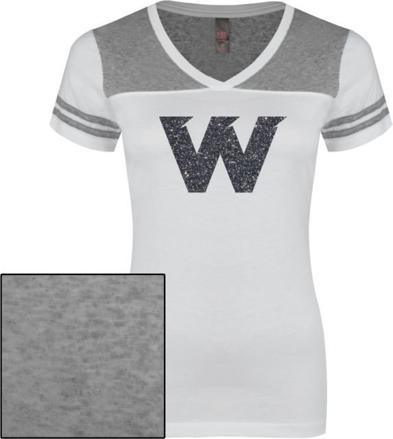Wayne State Ladies Juniors Varsity V Neck Tee F Soft Glitter - ONLINE ONLY