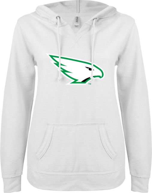 University of North Dakota ENZA Womens V Notch Raw Edge Fleece Hoodie UND Hawk Head
