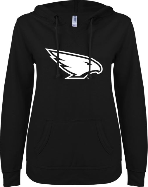 University of North Dakota ENZA Womens V Notch Raw Edge Fleece Hoodie UND Hawk Head