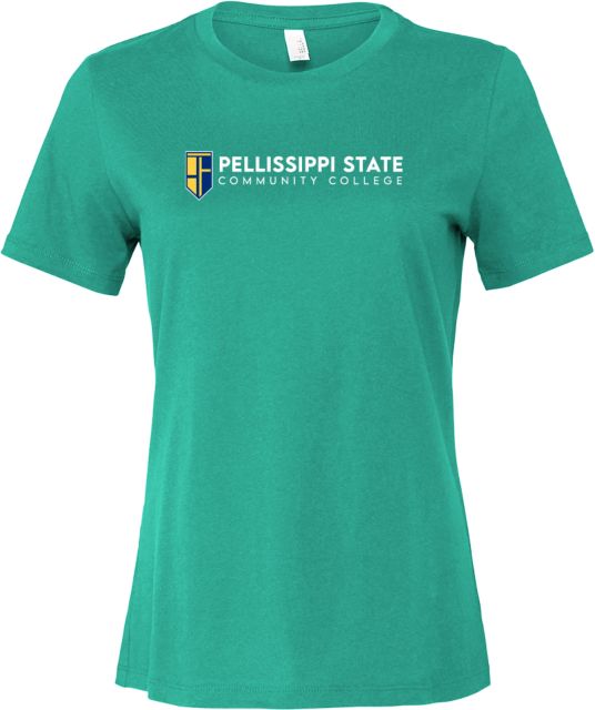 Pellissippi Bella + Canvas Womens Teal Relaxed Cotton T Shirt Pellissippi State Community College Logo - ONLINE ONLY