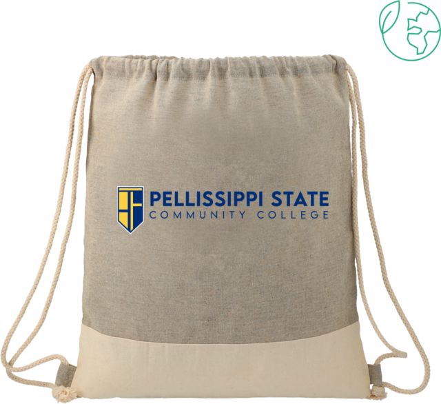 Pellissippi Split Recycled Cotton Grey/Natural Drawstring Bag Pellissippi State Community College Logo - ONLINE ONLY
