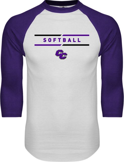 Curry College Raglan Baseball T Shirt Curry College Softball Text with Lines - ONLINE ONLY