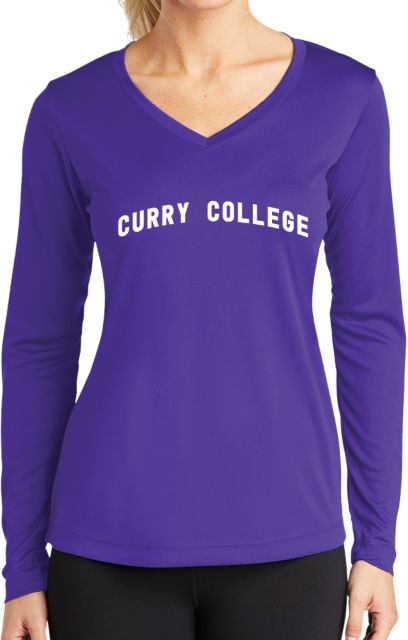 Curry College Womens Performance Long Sleeve V Neck Shirt Curry College Arched Design - ONLINE ONLY