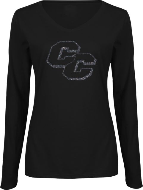 Curry College Womens Long Sleeve V Neck Tee  F Soft Glitter - ONLINE ONLY
