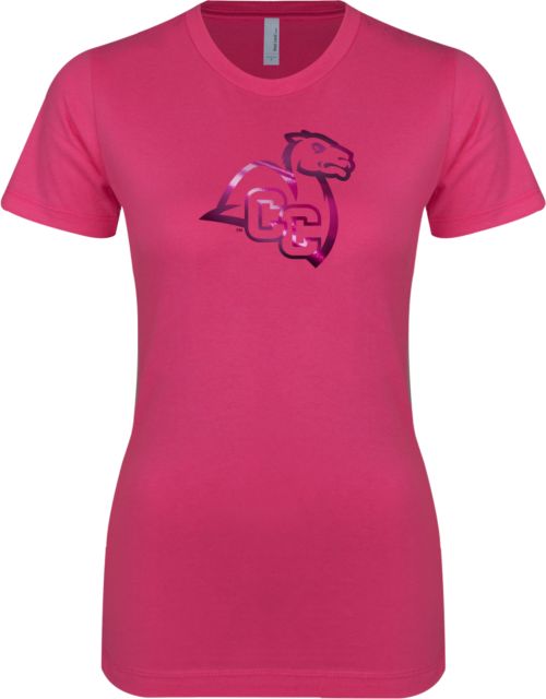 Connecticut College Next Level Womens Fuchsia Boyfriend Tee Camel with CC  Foil - ONLINE ONLY