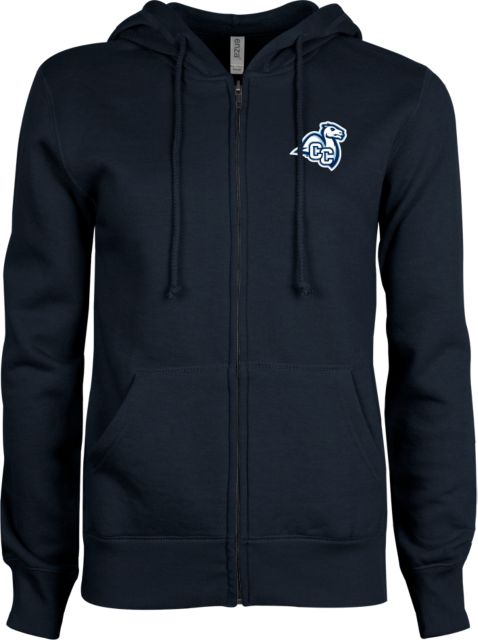 Connecticut College ENZA Womens Fleece Full Zip Hoodie Camel with CC - ONLINE ONLY