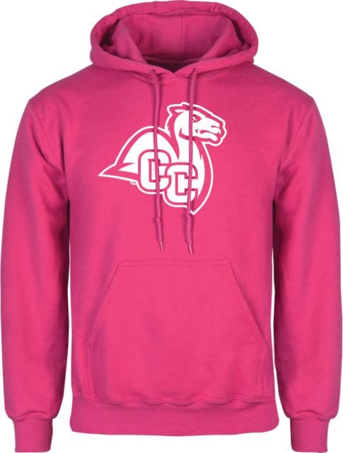 Connecticut College Womens Fuchsia Fleece Hoodie Camel with CC - ONLINE ONLY