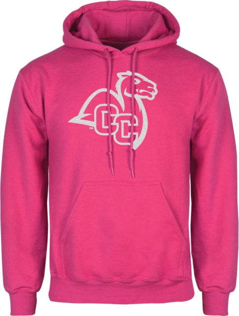 Connecticut College Womens Fuchsia Fleece Hoodie Camel with CC - ONLINE ONLY