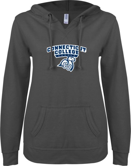 Connecticut College ENZA Womens V Notch Raw Edge Fleece Hoodie Primary Mark - ONLINE ONLY