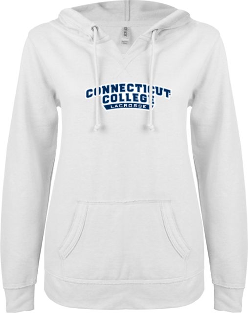 Connecticut College ENZA Womens V Notch Raw Edge Fleece Hoodie Lacrosse - ONLINE ONLY