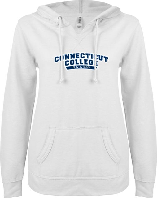 Connecticut College ENZA Womens V Notch Raw Edge Fleece Hoodie Sailing - ONLINE ONLY