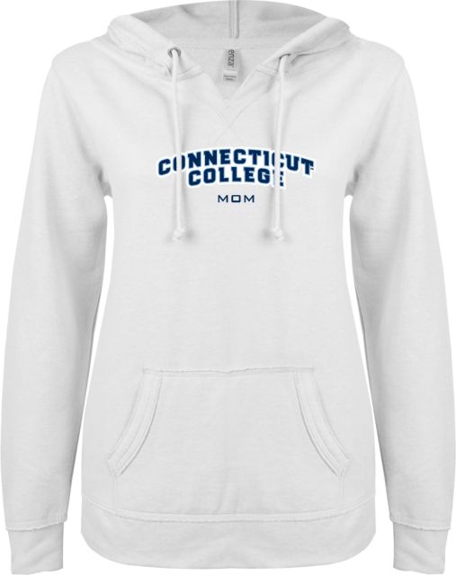 Connecticut College ENZA Womens V Notch Raw Edge Fleece Hoodie Mom - ONLINE ONLY