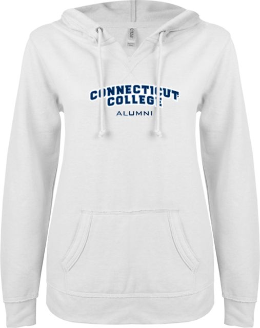 Connecticut College ENZA Womens V Notch Raw Edge Fleece Hoodie Alumni - ONLINE ONLY