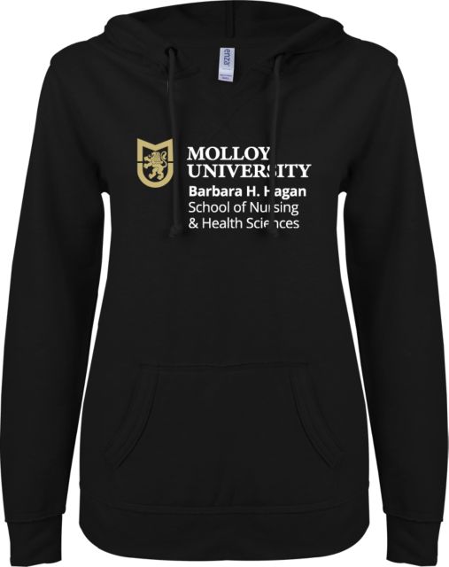 Molloy University ENZA Womens V Notch Raw Edge Fleece Hoodie Molloy Unviersity School of Nursing - ONLINE ONLY