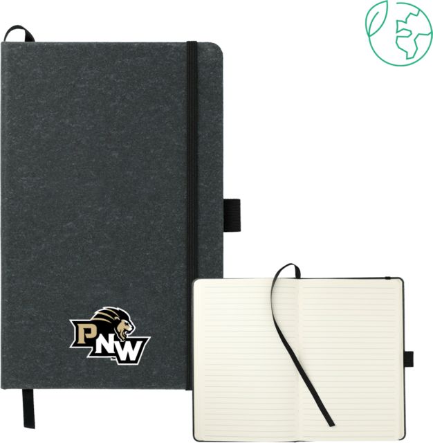 Purdue Northwest 5.5 x 8.5 FSC Mix Recycled Leather Bound Journal PNW Stacked Diagonal - ONLINE ONLY