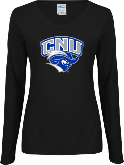 Christopher Newport Ladies Long Sleeve V Neck Tee Official Logo - ONLINE ONLY