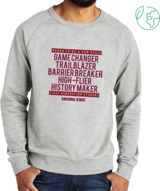 Arizona State Allmade Light Organic French Terry Crewneck Sweatshirt Arizona State - Gamechanger First Gen - ONLINE ONLY