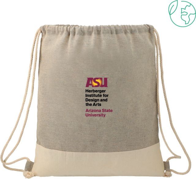 Arizona State Split Recycled Cotton Drawstring Bag Herberger Institute of Design and Arts - Stacked - ONLINE ONLY