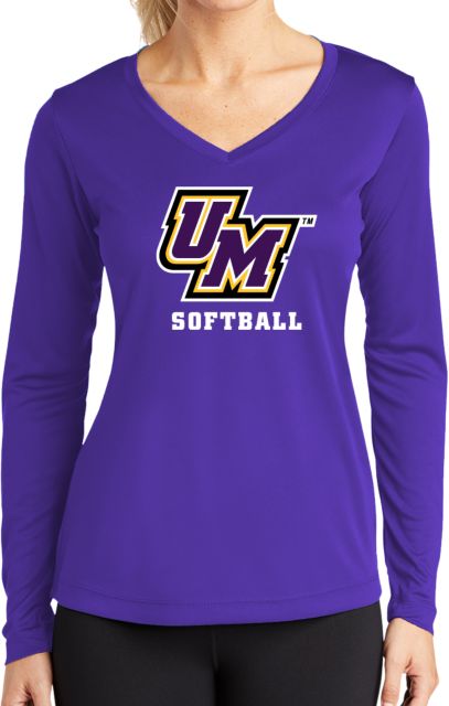 Montevallo Womens Performance Long Sleeve V Neck Shirt UM Softball - ONLINE ONLY